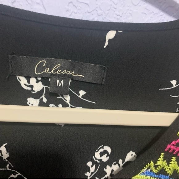 Caleoos Boho Embroidered Pullover Tassel Tie Mixed Print Top - Picture 2 of 8